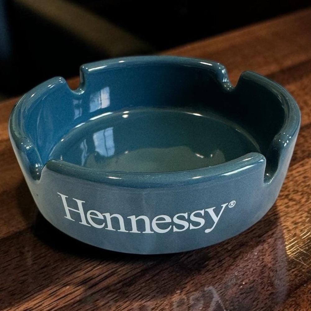 Vintage 2000 Hennessy Cognac Ceramic Ashtray Teal Blue Barware Schieffelin